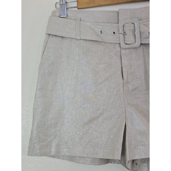 Nine West Belted Linen Blend Shorts Womens Size Small Metallic Gold Welt  Pocket - Picture 3 of 12